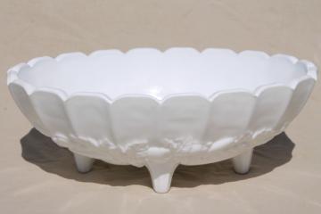 catalog photo of vintage milk glass, large heavy oval fruit bowl Indiana glass garland pattern