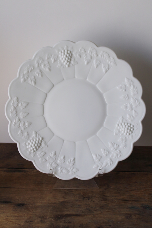 photo of vintage milk glass large torte cake plate, Westmoreland paneled grape pattern  #1