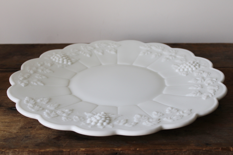 photo of vintage milk glass large torte cake plate, Westmoreland paneled grape pattern  #4