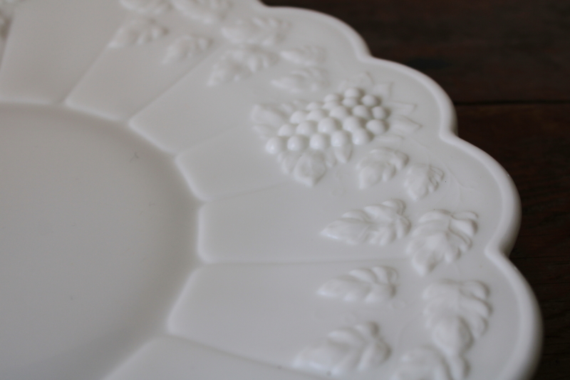 photo of vintage milk glass large torte cake plate, Westmoreland paneled grape pattern  #5
