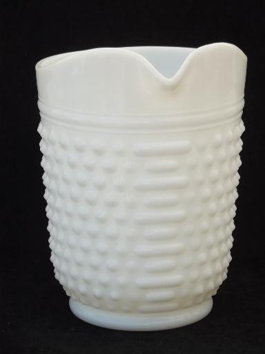 photo of vintage milk glass lemonade set, hobnail glass pitcher & dot dash tumblers  #3