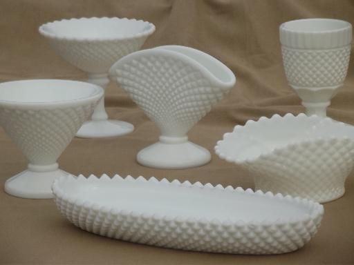 photo of vintage milk glass lot Westmoreland English hobnail pattern tray, vases etc. #1