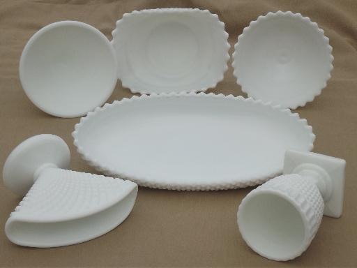 photo of vintage milk glass lot Westmoreland English hobnail pattern tray, vases etc. #9