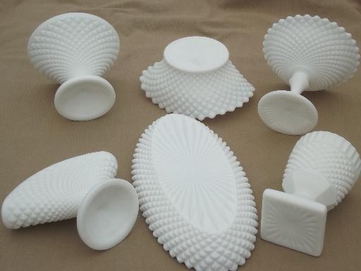 photo of vintage milk glass lot Westmoreland English hobnail pattern tray, vases etc. #10