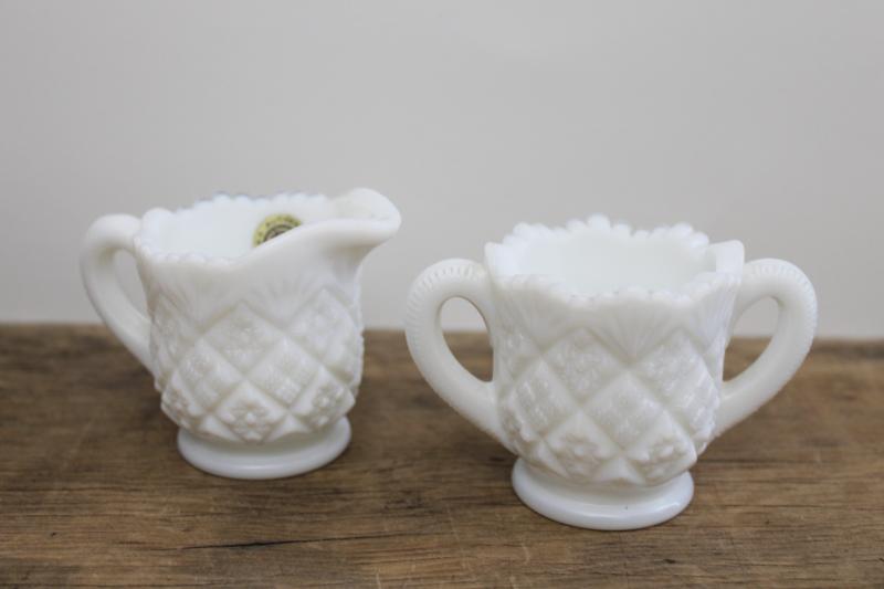 photo of vintage milk glass mini cream & sugar, Thumbelina child's size set Westmoreland #1