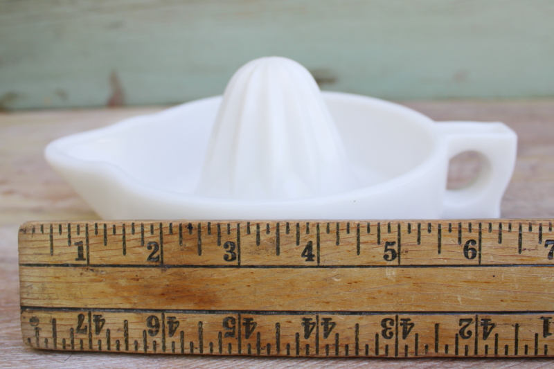 photo of vintage milk glass orange or lemon juicer, Sunkist reamer w/ old patent #2