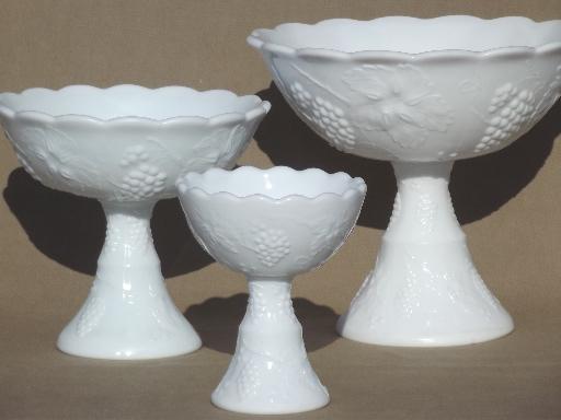 photo of tage milk glass pedestal bowls in tiered sizes for trio set or tower #2