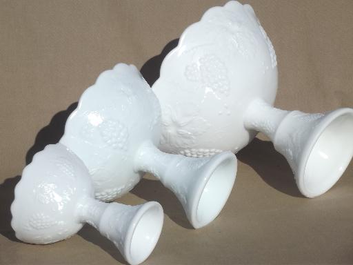 photo of tage milk glass pedestal bowls in tiered sizes for trio set or tower #7