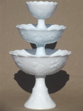 catalog photo of tage milk glass pedestal bowls in tiered sizes for trio set or tower