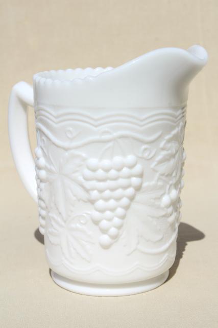 photo of vintage milk glass pitcher w/ grapes & swags, Imperial grape pattern pressed glass #1