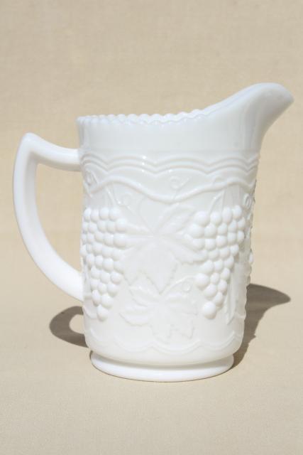 photo of vintage milk glass pitcher w/ grapes & swags, Imperial grape pattern pressed glass #4