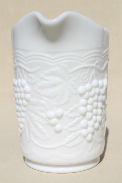 photo of vintage milk glass pitcher w/ grapes & swags, Imperial grape pattern pressed glass #5