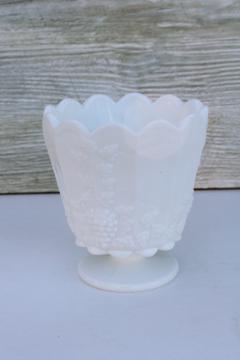 catalog photo of vintage milk glass planter pot flower vase, Westmoreland paneled grape pattern