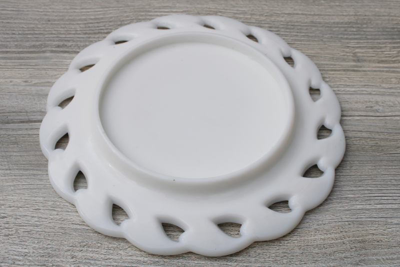 photo of vintage milk glass plate open lace edge leaf border Fostoria Wistar pattern #3