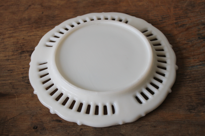 photo of vintage milk glass plate w/ edging border for wall hanging ribbon, hand painted golden pears fruit  #3