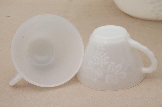 photo of vintage milk glass punch bowl & cups set, Anchor Hocking harvest grapes pattern #10