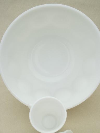 photo of vintage milk glass punch bowl & cups set, thumbprint ovals pattern glass #4