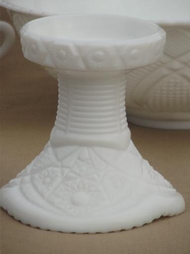 photo of vintage milk glass punch set, large punch bowl, pedestal stand & 16 cups #5