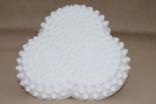 photo of vintage milk glass relish tray, Fenton hobnail three-part bowl divided dish #4