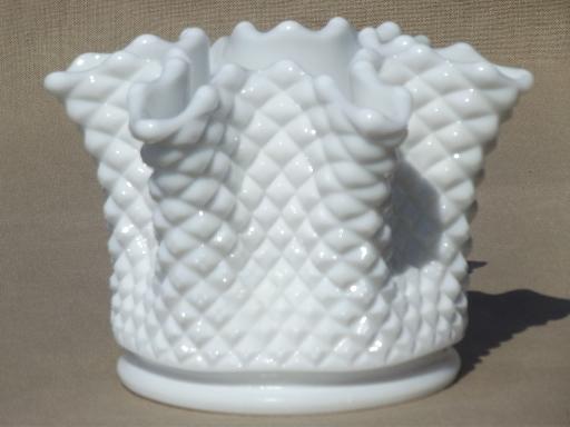 photo of vintage milk glass rose bowl, Westmoreland English hobnail handkerchief vase #1