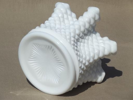 photo of vintage milk glass rose bowl, Westmoreland English hobnail handkerchief vase #4