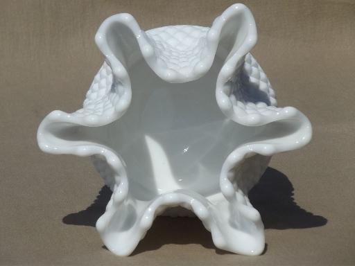 photo of vintage milk glass rose bowl, Westmoreland English hobnail handkerchief vase #5