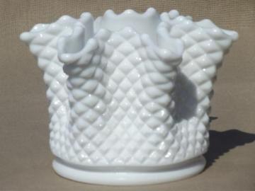 catalog photo of vintage milk glass rose bowl, Westmoreland English hobnail handkerchief vase