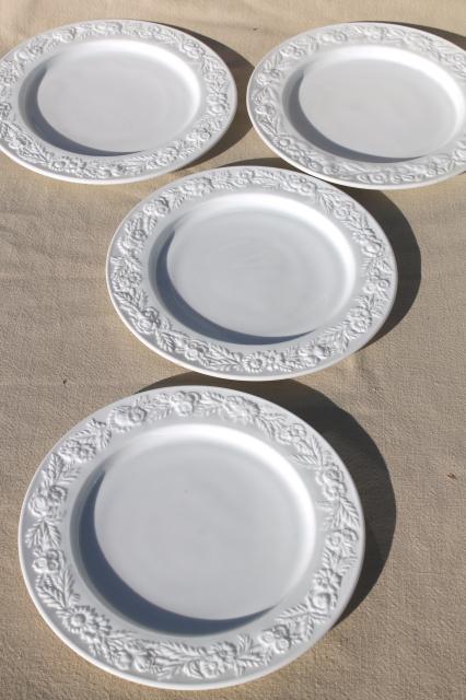 photo of vintage milk glass salad bowl & plates, Indiana orange blossom pattern depression glass #5