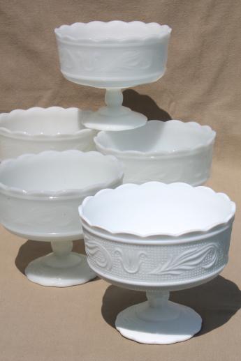 photo of vintage milk glass, sandwich glass pattern pedestal bowls for candy or flowers #1