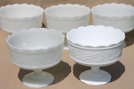 photo of vintage milk glass, sandwich glass pattern pedestal bowls for candy or flowers #3