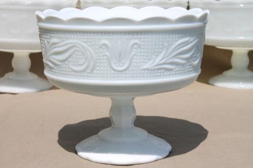 photo of vintage milk glass, sandwich glass pattern pedestal bowls for candy or flowers #4