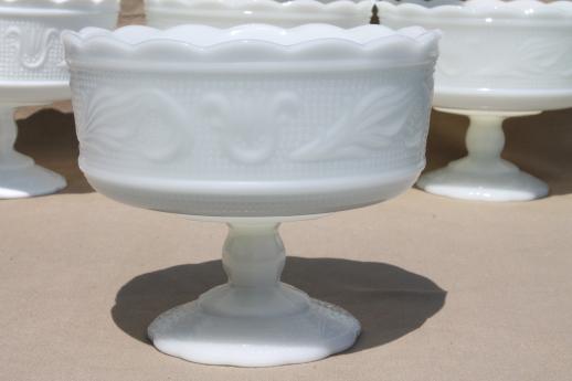 photo of vintage milk glass, sandwich glass pattern pedestal bowls for candy or flowers #5