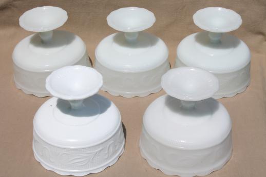 photo of vintage milk glass, sandwich glass pattern pedestal bowls for candy or flowers #7