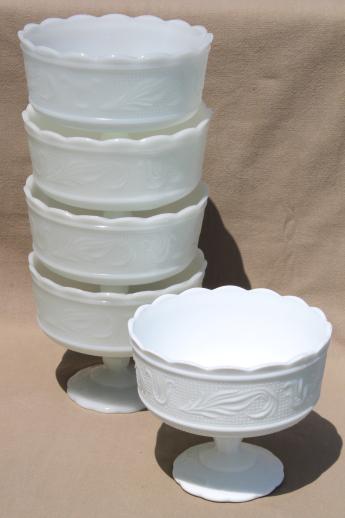 photo of vintage milk glass, sandwich glass pattern pedestal bowls for candy or flowers #9