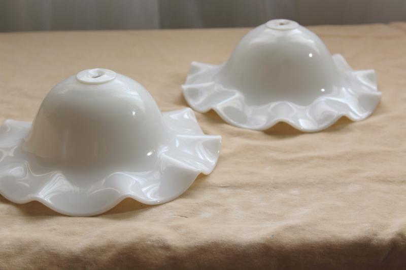 photo of vintage milk glass shades w/ crimped smoke bell shape for antique hanging lights #2
