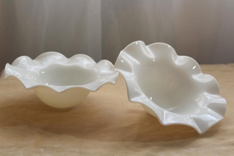 photo of vintage milk glass shades w/ crimped smoke bell shape for antique hanging lights #5