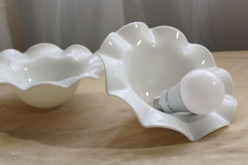 photo of vintage milk glass shades w/ crimped smoke bell shape for antique hanging lights #6