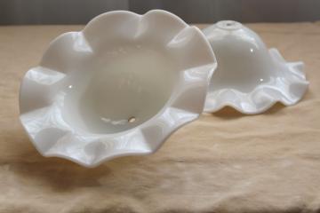catalog photo of vintage milk glass shades w/ crimped smoke bell shape for antique hanging lights