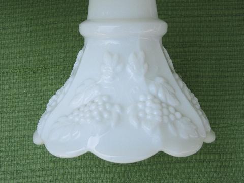 photo of vintage milk glass skirted cake stand, Westmoreland paneled grape #4