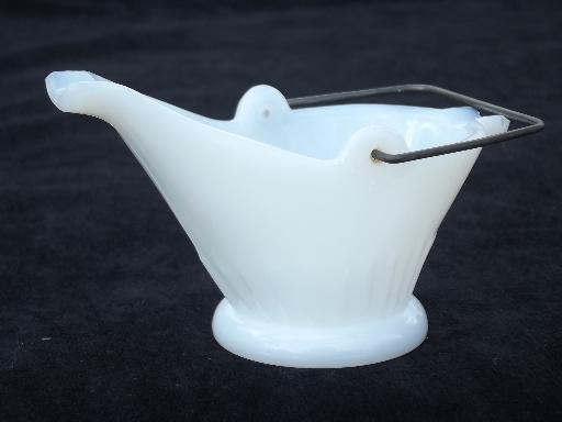 photo of vintage milk glass smoking stand pipe holder ashtray, bucket shape whimsy #2