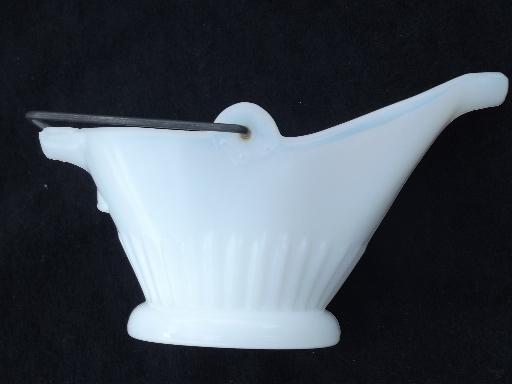 photo of vintage milk glass smoking stand pipe holder ashtray, bucket shape whimsy #4