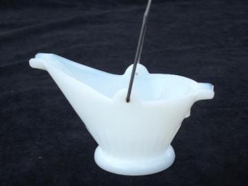 catalog photo of vintage milk glass smoking stand pipe holder ashtray, bucket shape whimsy