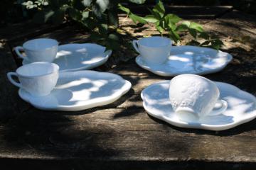 catalog photo of vintage milk glass snack sets, tray plates w/ cups Indiana harvest grapes pattern