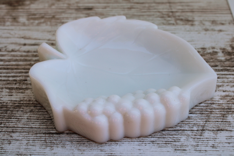 photo of vintage milk glass soap dish or ring holder, Imperial glass leaf shaped trinket dish  #3