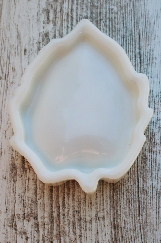 photo of vintage milk glass soap dish or ring holder, Imperial glass leaf shaped trinket dish  #4