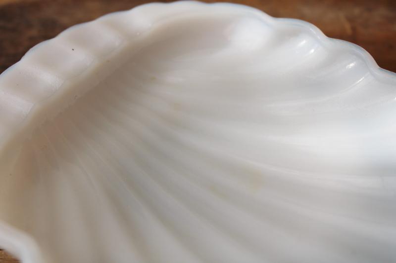 photo of vintage milk glass soap dish, sea shell shape tray or trinket bowl #3