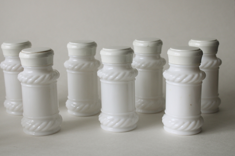 photo of vintage milk glass spice jars set, Indiana glass or Hazel Atlas?  #1