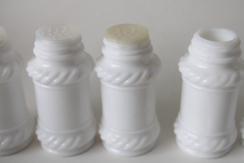 photo of vintage milk glass spice jars set, Indiana glass or Hazel Atlas? #6