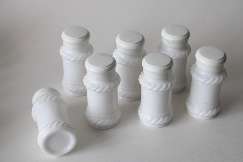 photo of vintage milk glass spice jars set, Indiana glass or Hazel Atlas? #7