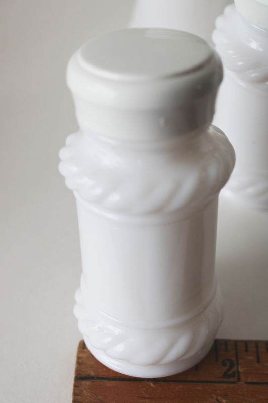 photo of vintage milk glass spice jars set, Indiana glass or Hazel Atlas? #9